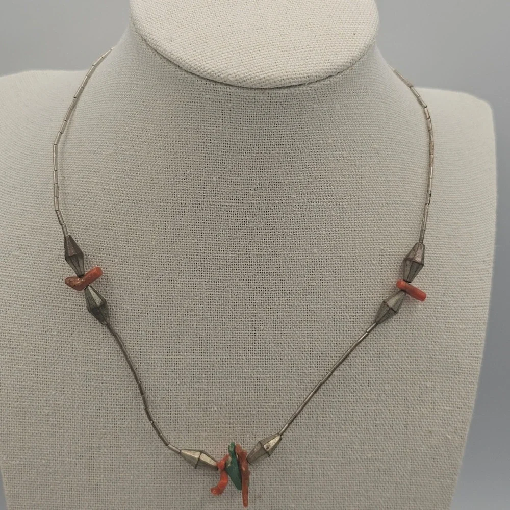 Liquid Silver Necklace Silver Coral Turquoise Southwestern Necklace Desert